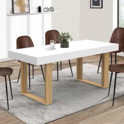 IDMarket Table à manger rectangulaire extensible blanche et bois 160-200 cm* Collection Design|Tables