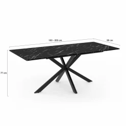 IDMarket Table à manger rectangulaire extensible métal et effet marbre noir 160-200 cm* Collection Design|Tables