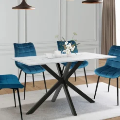 IDMarket Table à manger rectangulaire effet marbre blanc pied araignée métal noir* Collection Design|Tables