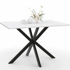 IDMarket Table à manger rectangulaire effet marbre blanc pied araignée métal noir* Collection Design|Tables