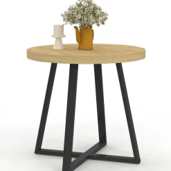 IDMarket Table à manger ronde 80 cm 4 personnes en bois et pieds noirs style industriel* Tables
