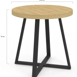 IDMarket Table à manger ronde 80 cm 4 personnes en bois et pieds noirs style industriel* Tables