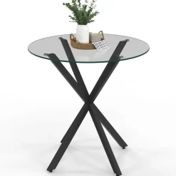 IDMarket Table à manger ronde 80 cm 4 personnes pied araignée noir et plateau verre* Collection Métal|Tables Et Chaises