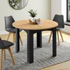 IDMarket Table à manger ronde 110 cm 4-6 personnes noire plateau façon hêtre* Collection Design|Collection Contemporaine