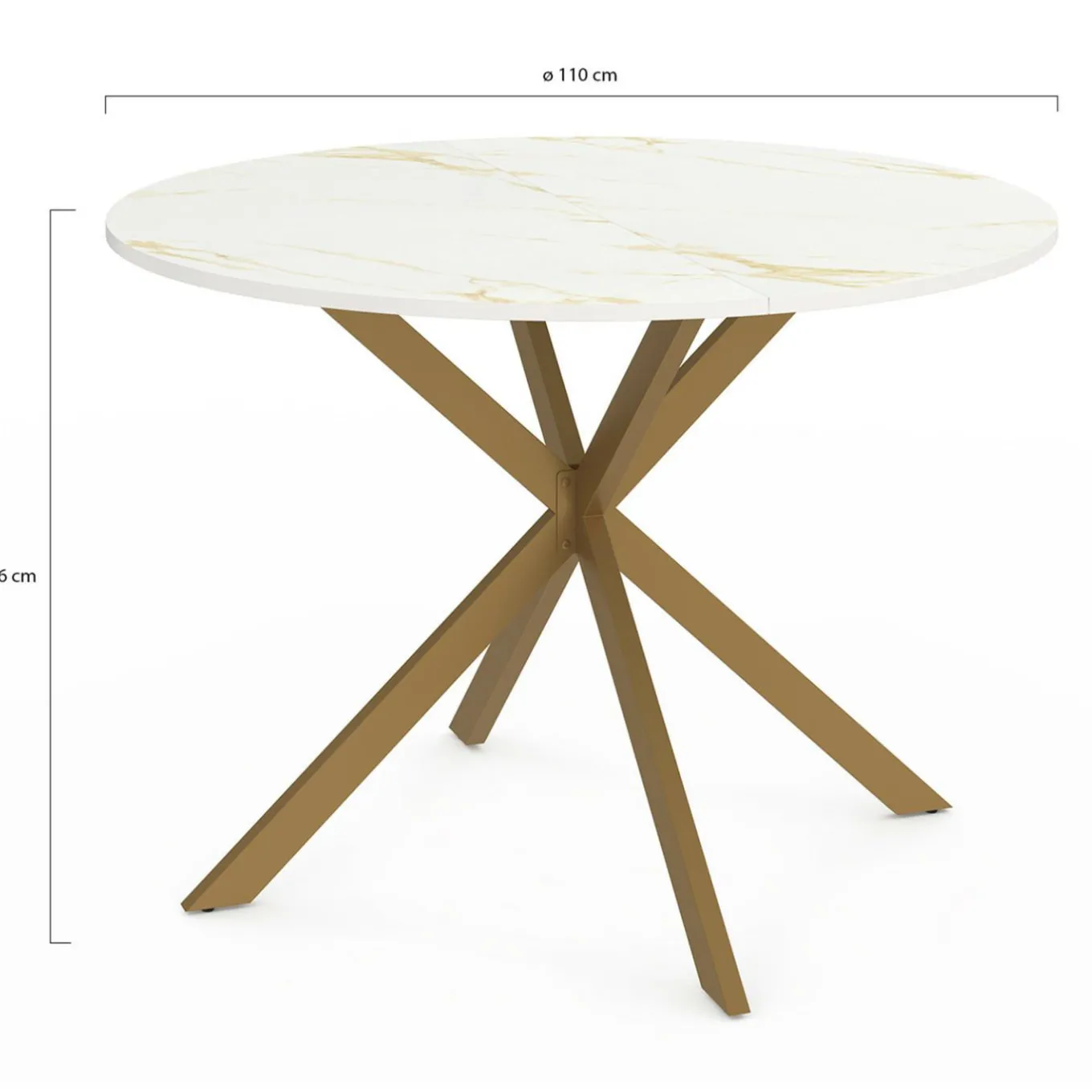IDMarket Table à manger ronde 110 cm 6 personnes avec plateau effet marbre doré et pied araignée en laiton* Collection Design|Collection Moderne