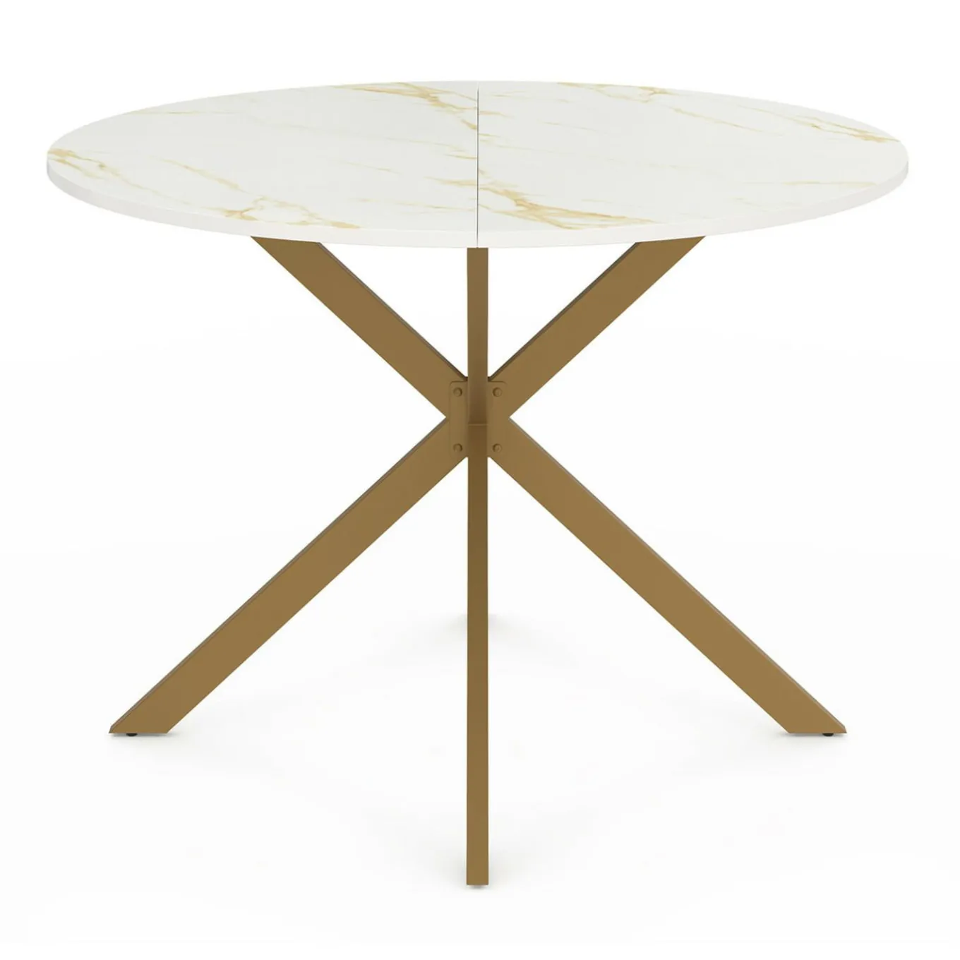 IDMarket Table à manger ronde 110 cm 6 personnes avec plateau effet marbre doré et pied araignée en laiton* Collection Design|Collection Moderne