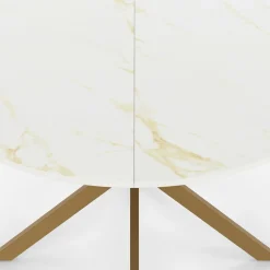 IDMarket Table à manger ronde 110 cm 6 personnes avec plateau effet marbre doré et pied araignée en laiton* Collection Design|Collection Moderne