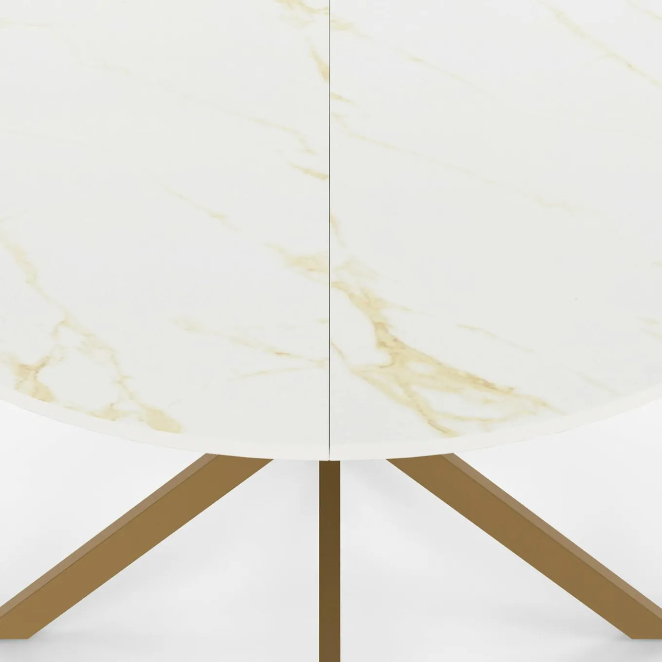 IDMarket Table à manger ronde 110 cm 6 personnes avec plateau effet marbre doré et pied araignée en laiton* Collection Design|Collection Moderne