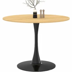 IDMarket Table à manger ronde 100 cm bois et noir 4 personnes pied tulipe* Tables|Collection Design