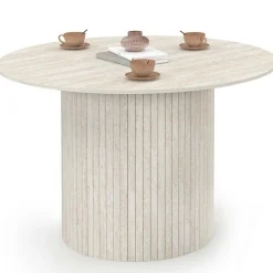 IDMarket Table à manger ronde 6 personnes pied central effet lattes façon travertin 110 cm* Meubles En Bois|Tables