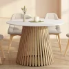IDMarket Table à manger ronde 6 personnes 110 cm plateau bois blanc et pied bois en lattes* Tables|Tables Et Chaises