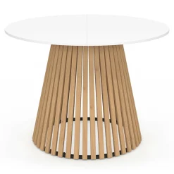 IDMarket Table à manger ronde 6 personnes 110 cm plateau bois blanc et pied bois en lattes* Tables|Tables Et Chaises
