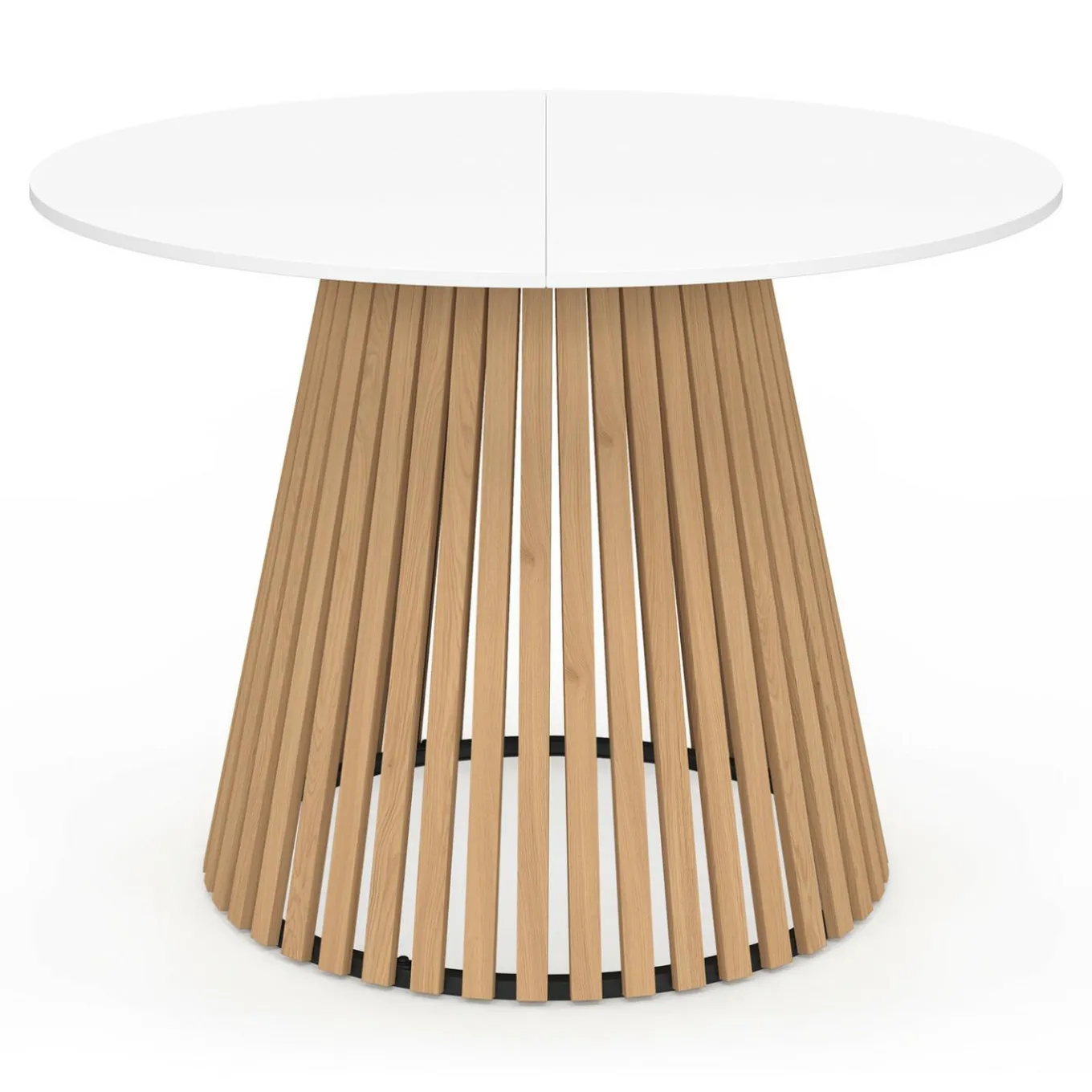 IDMarket Table à manger ronde 6 personnes 110 cm plateau bois blanc et pied bois en lattes* Tables|Tables Et Chaises