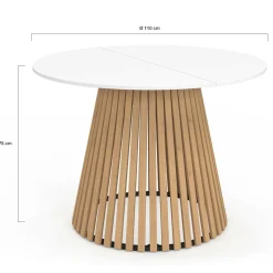 IDMarket Table à manger ronde 6 personnes 110 cm plateau bois blanc et pied bois en lattes* Tables|Tables Et Chaises