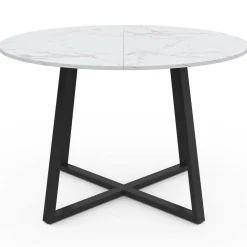 IDMarket Table à manger ronde 4-6 personnes 110 cm effet marbre blanc et noir* Collection Design|Collection Moderne