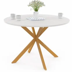 IDMarket Table à manger ronde 6 personnes 110 cm bois et blanc* Tables|Tables Et Chaises