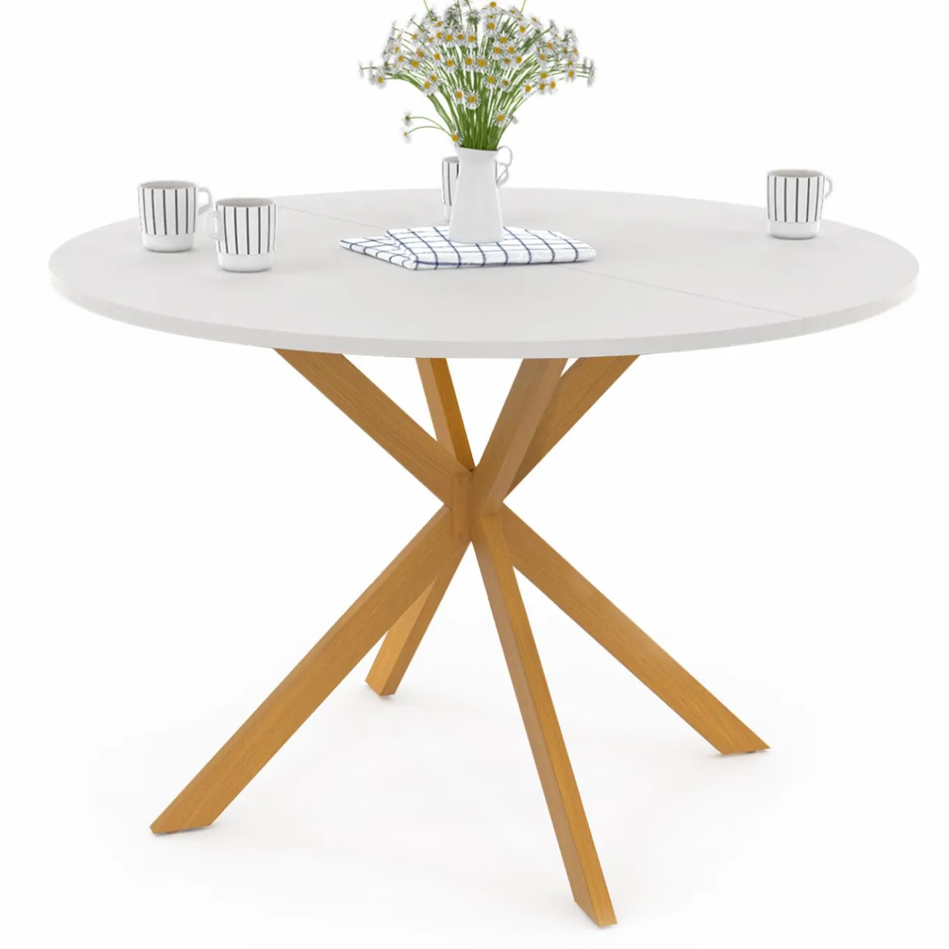 IDMarket Table à manger ronde 6 personnes 110 cm bois et blanc* Tables|Tables Et Chaises