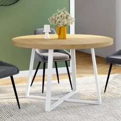 IDMarket Table à manger ronde 4-6 personnes bois et blanc 110-150 cm* Tables|Tables Et Chaises