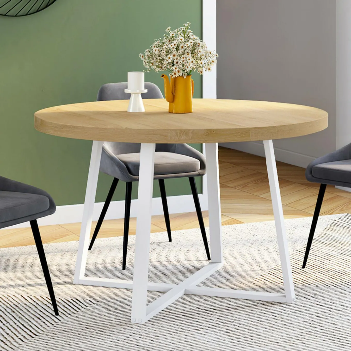 IDMarket Table à manger ronde 4-6 personnes bois et blanc 110-150 cm* Tables|Tables Et Chaises