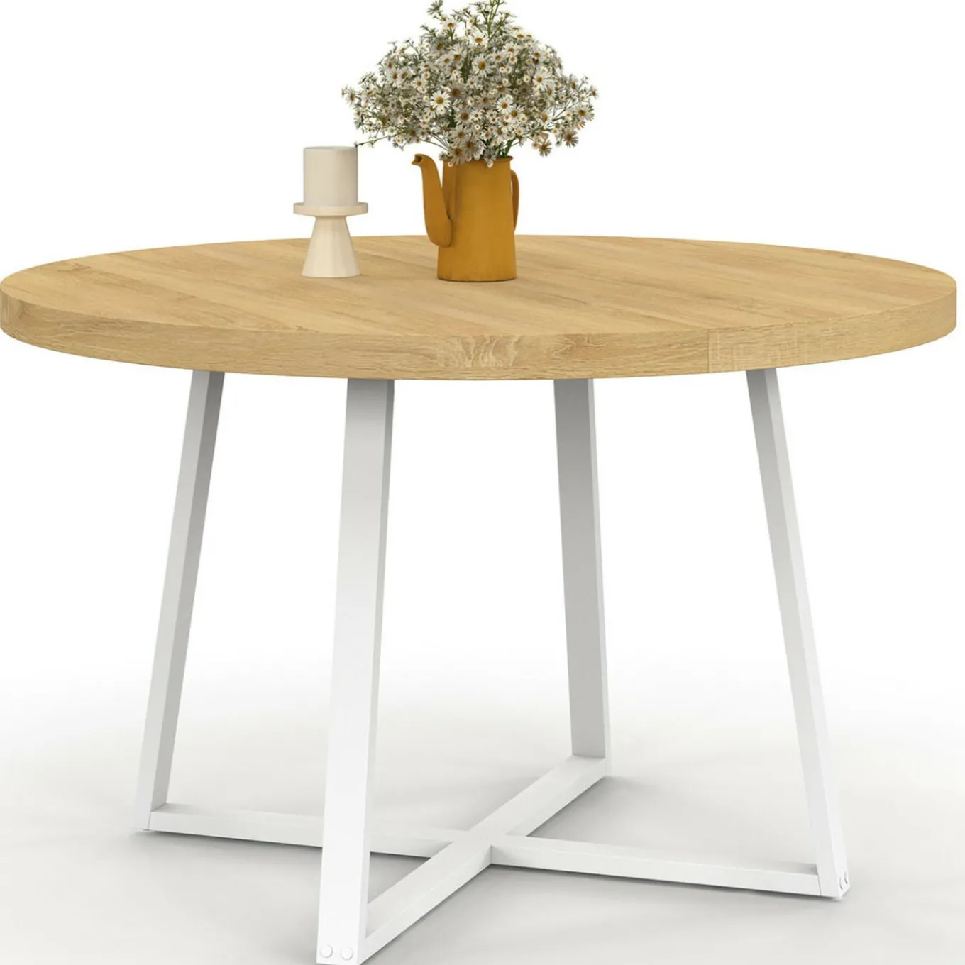 IDMarket Table à manger ronde 4-6 personnes bois et blanc 110-150 cm* Tables|Tables Et Chaises