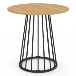 IDMarket Table à manger ronde 4 personnes plateau bois et pied en métal noir 80 cm* Tables|Tables Et Chaises