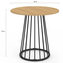 IDMarket Table à manger ronde 4 personnes plateau bois et pied en métal noir 80 cm* Tables|Tables Et Chaises