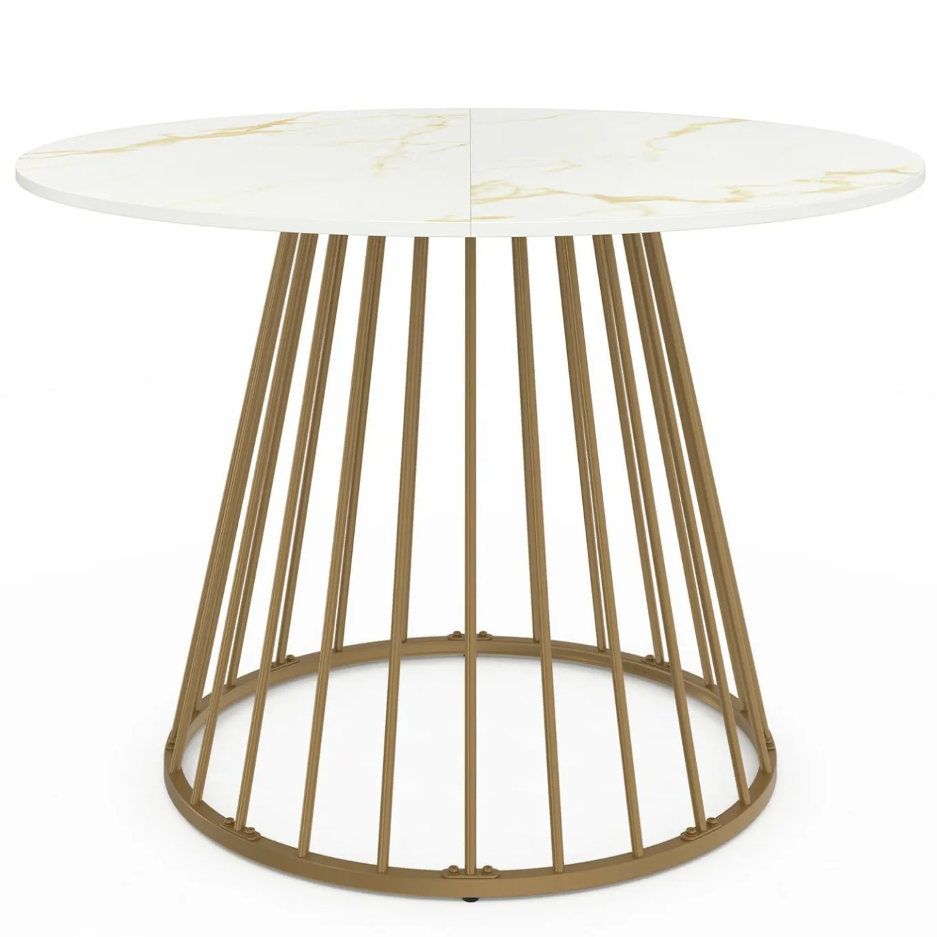 IDMarket Table à manger ronde 6 personnes pied filaire laiton et plateau effet marbre blanc 110 cm* Collection Contemporaine|Tables