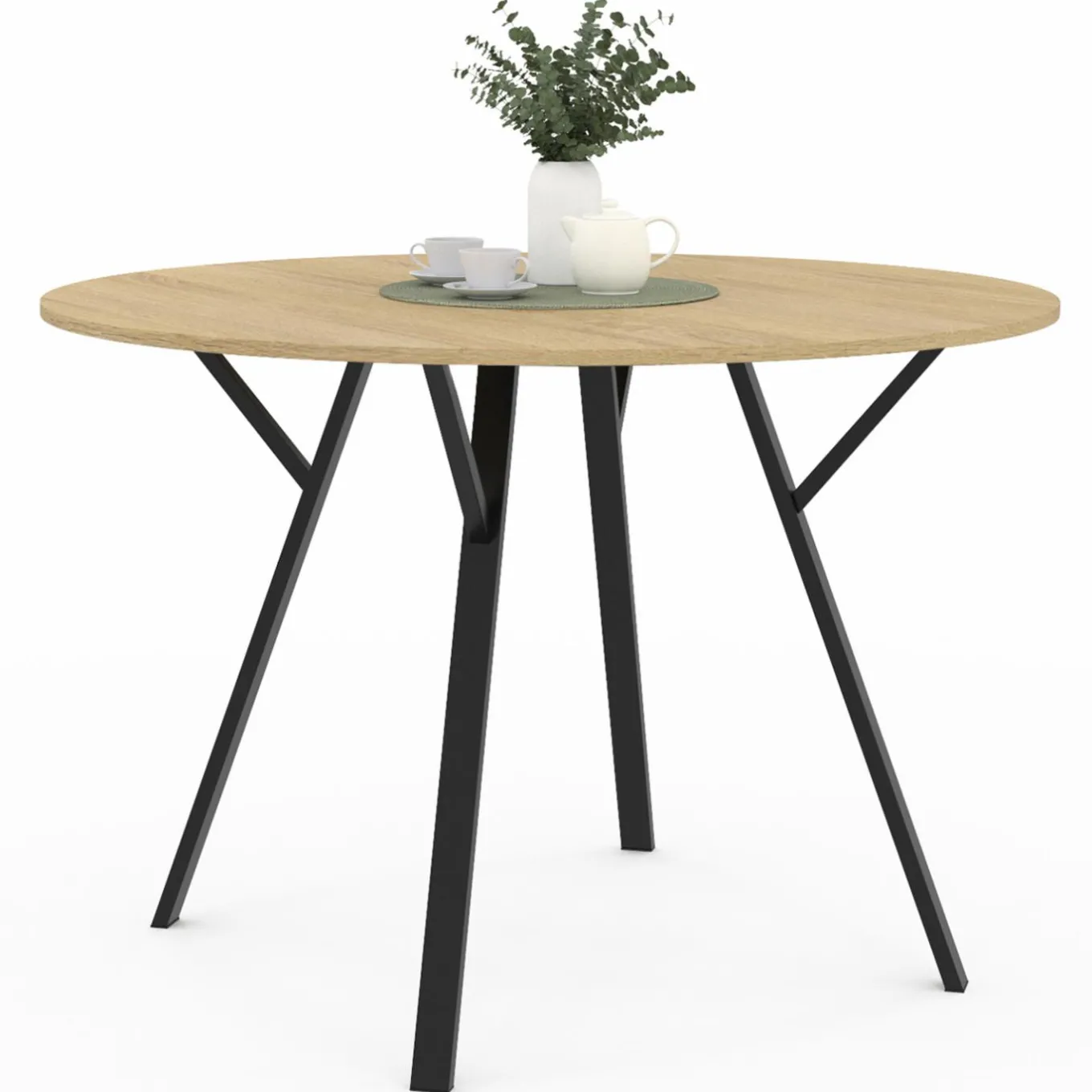 IDMarket Table à manger ronde bois et noir 110 cm 4-6 personnes* Tables