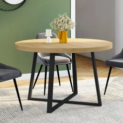 IDMarket Table à manger ronde bois et noir 4-8 personnes* Tables|Salle À Manger Complète
