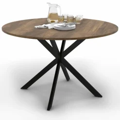 IDMarket Table à manger ronde bois foncé et noir 110 cm* Collection Vintage|Collection Industrielle