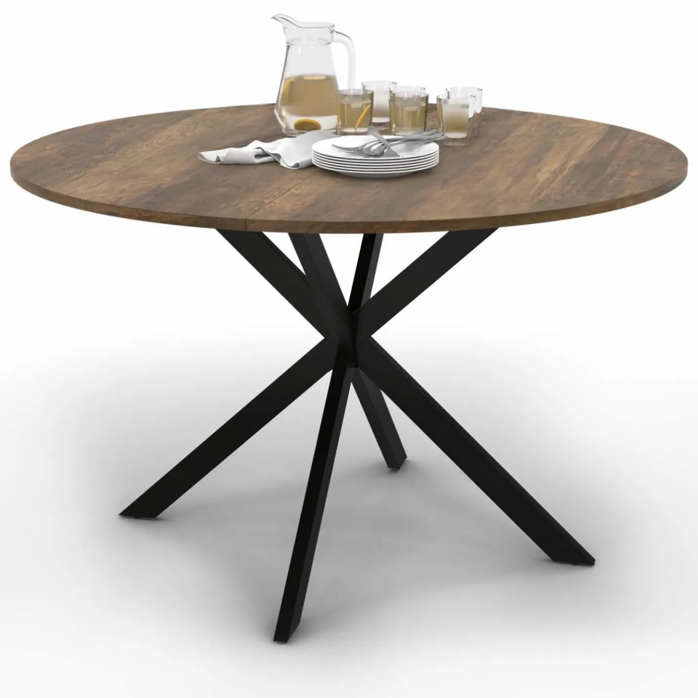 IDMarket Table à manger ronde bois foncé et noir 110 cm* Collection Vintage|Collection Industrielle
