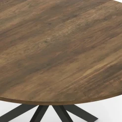IDMarket Table à manger ronde bois foncé et noir 110 cm* Collection Vintage|Collection Industrielle