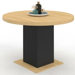 IDMarket Table à manger ronde bois et noir 6 personnes* Collection Moderne|Tables