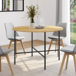 IDMarket Table à manger ronde bois et métal 110 cm 4 personnes* Tables|Tables Et Chaises