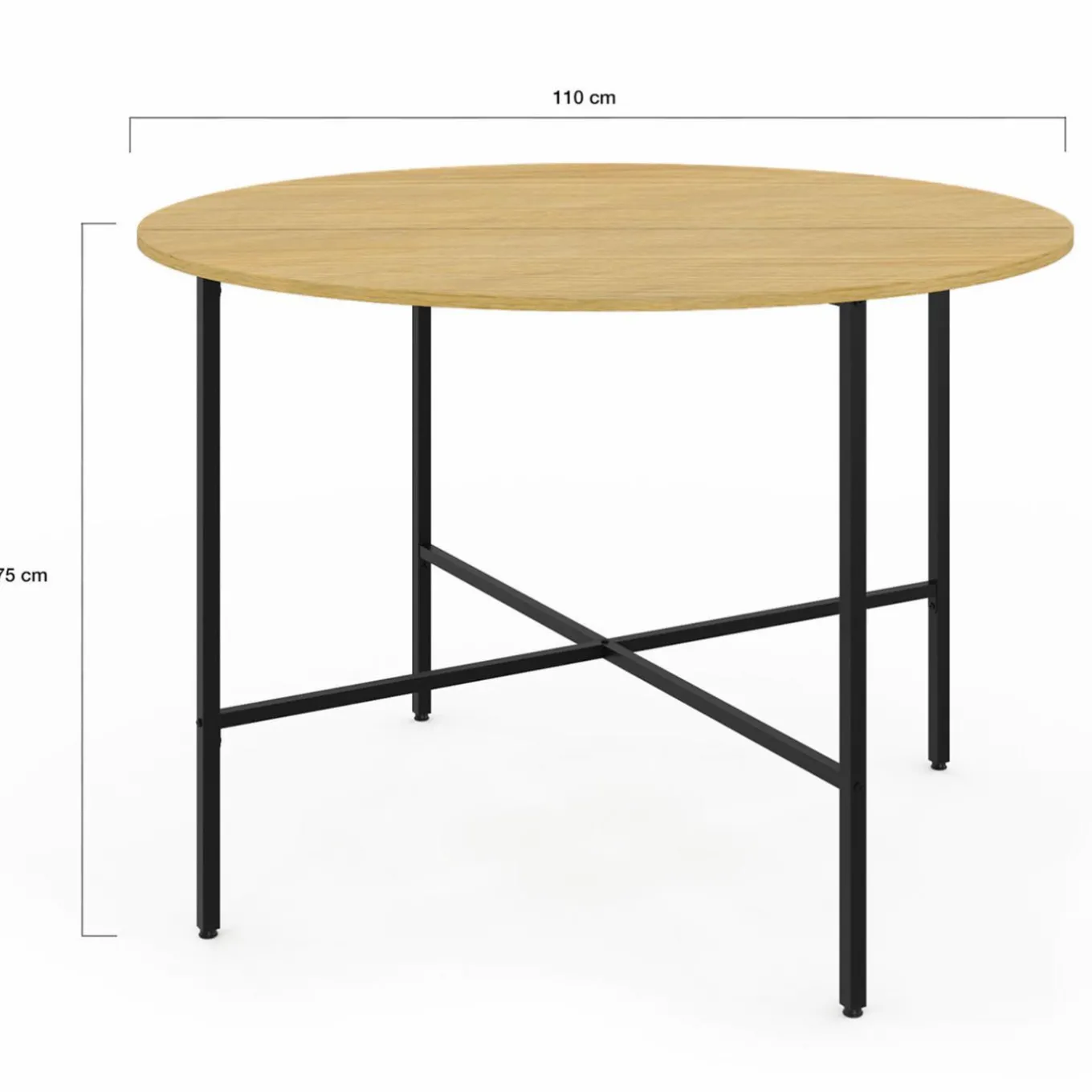 IDMarket Table à manger ronde bois et métal 110 cm 4 personnes* Tables|Tables Et Chaises