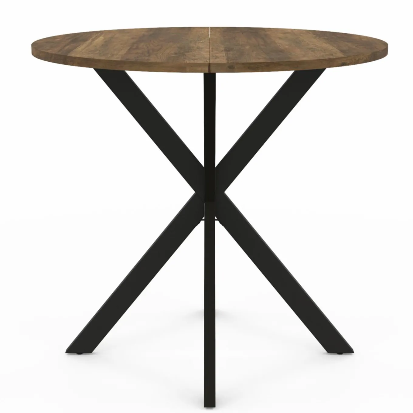 IDMarket Table à manger ronde bois foncé et noir 80 cm* Collection Vintage|Collection Industrielle