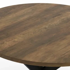 IDMarket Table à manger ronde bois foncé et noir 80 cm* Collection Vintage|Collection Industrielle