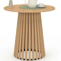 IDMarket Table à manger ronde CARMEN 6 personnes pied bois en lattes et plateau bois 80 cm* Meubles En Bois|Tables