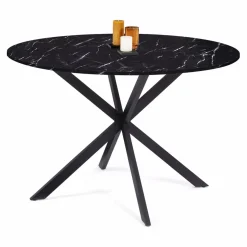 IDMarket Table à manger ronde effet marbre noir pied araignée métal noir* Collection Design|Tables