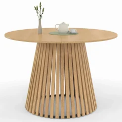 IDMarket Table à manger ronde en bois 6 personnes pied en lattes plateau bois* Tables|Salle À Manger Complète