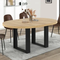 IDMarket Table à manger ronde extensible bois et noir 4-6 personnes* Tables|Tables Et Chaises