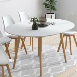 IDMarket Table à manger ronde extensible 4-8 personnes blanc pied bois 110-150 cm* Meubles Blancs|Collection Scandinave
