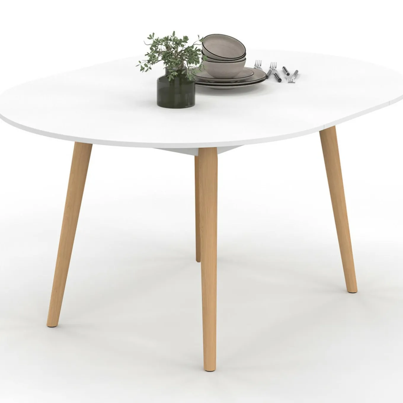 IDMarket Table à manger ronde extensible 4-8 personnes blanc pied bois 110-150 cm* Meubles Blancs|Collection Scandinave