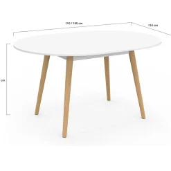 IDMarket Table à manger ronde extensible 4-8 personnes blanc pied bois 110-150 cm* Meubles Blancs|Collection Scandinave