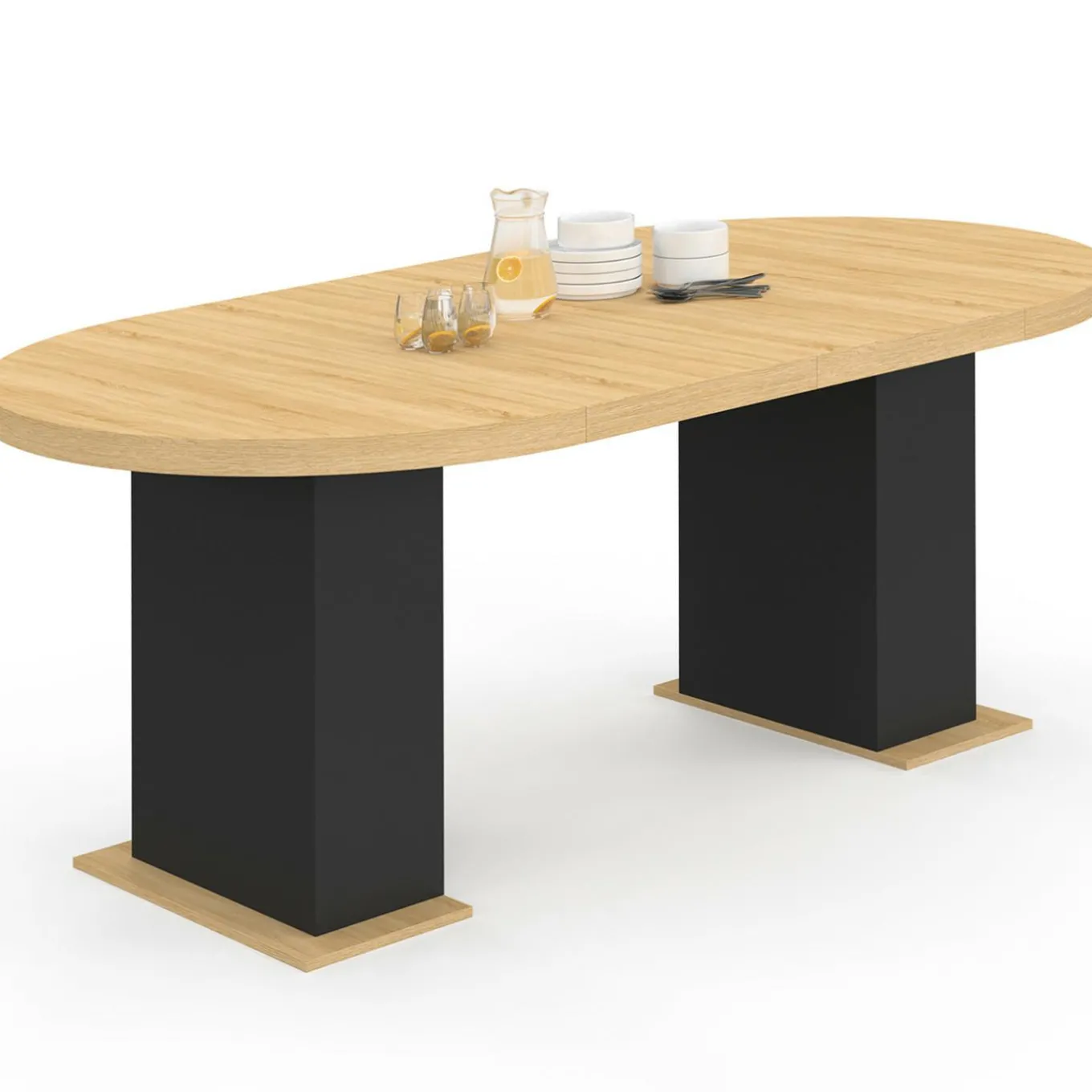 IDMarket Table à manger ronde extensible 110-200 cm 4-10 personnes bois et noir style moderne* Collection Contemporaine|Tables