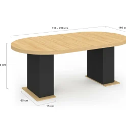 IDMarket Table à manger ronde extensible 110-200 cm 4-10 personnes bois et noir style moderne* Collection Contemporaine|Tables