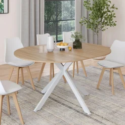IDMarket Table à manger ronde extensible bois et blanc 110-150 cm 4-8 personnes pied araignée* Tables