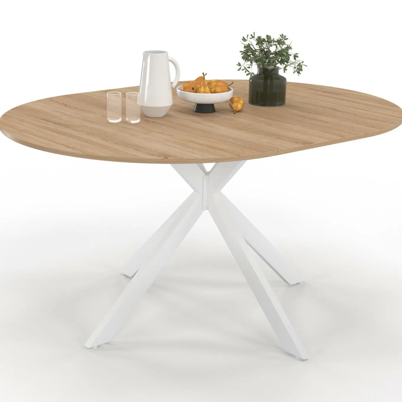 IDMarket Table à manger ronde extensible bois et blanc 110-150 cm 4-8 personnes pied araignée* Tables