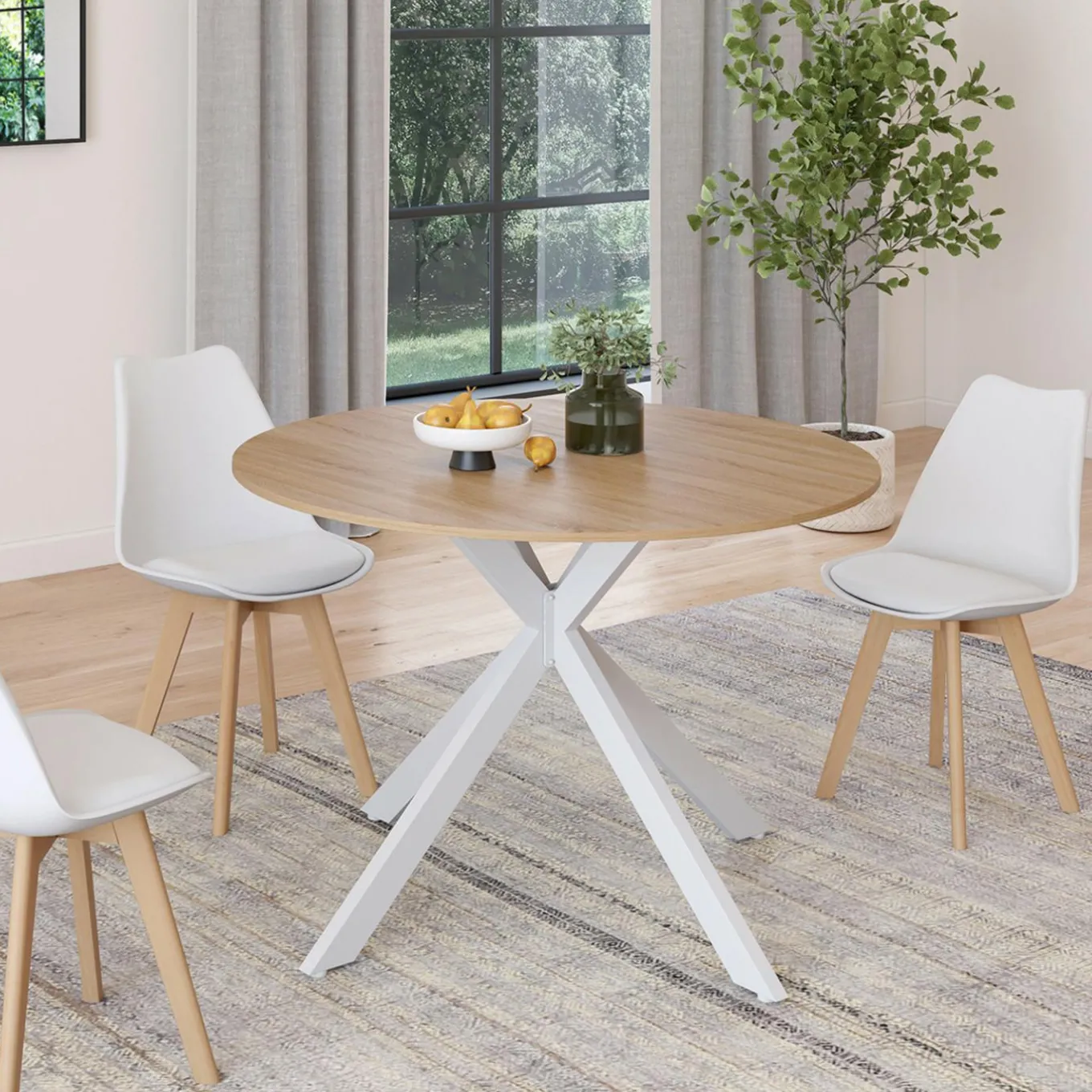 IDMarket Table à manger ronde extensible bois et blanc 110-150 cm 4-8 personnes pied araignée* Tables