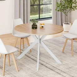 IDMarket Table à manger ronde extensible 110-200 cm 4-10 personnes bois et blanc pied araignée* Tables|Tables Et Chaises